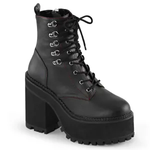 ASSAULT-100 Demoniacult Alternative Footwear Women'sBlack Lace Up Chunky Ankle Boots
