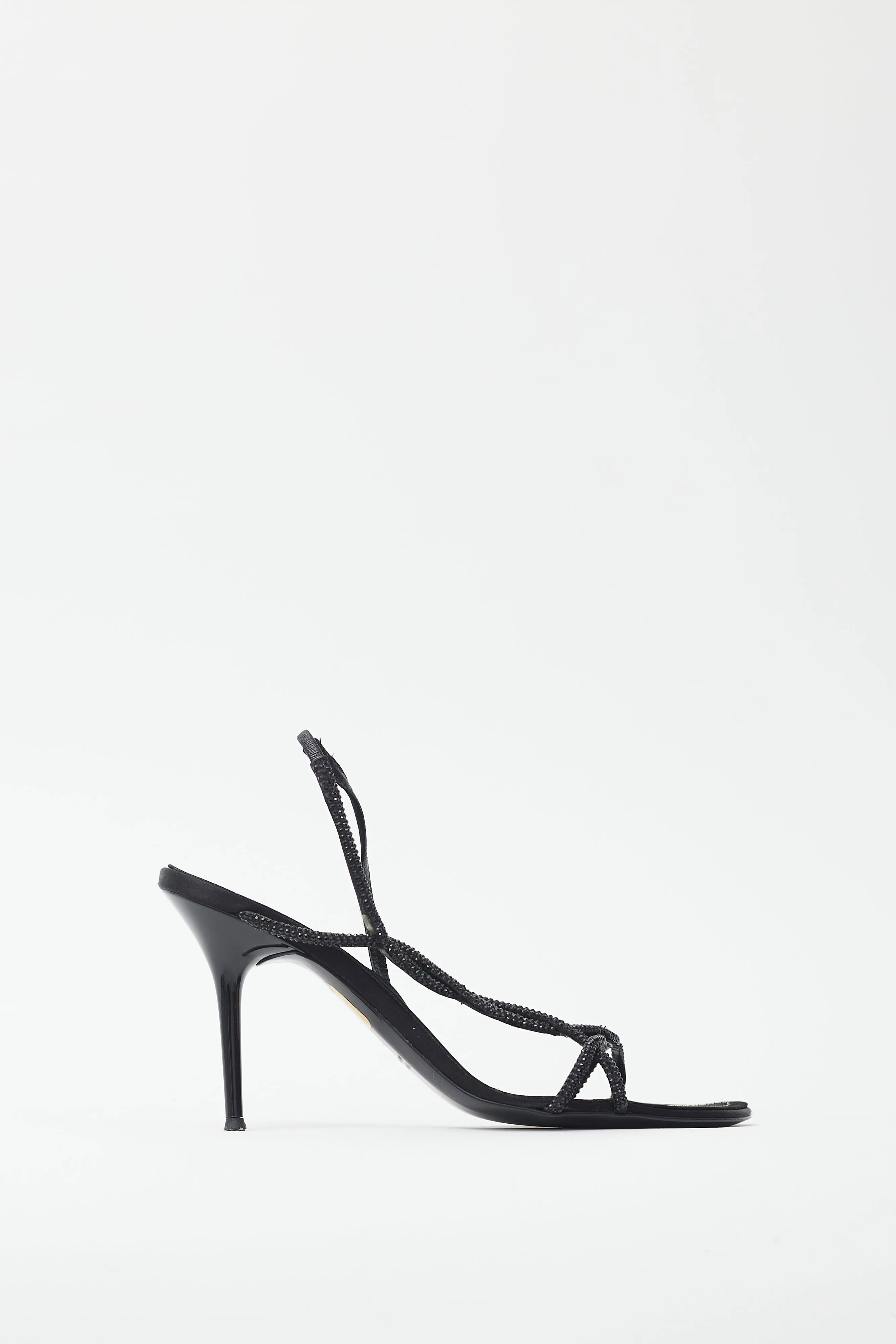 Black Braided Rhinestone Slingback Heel