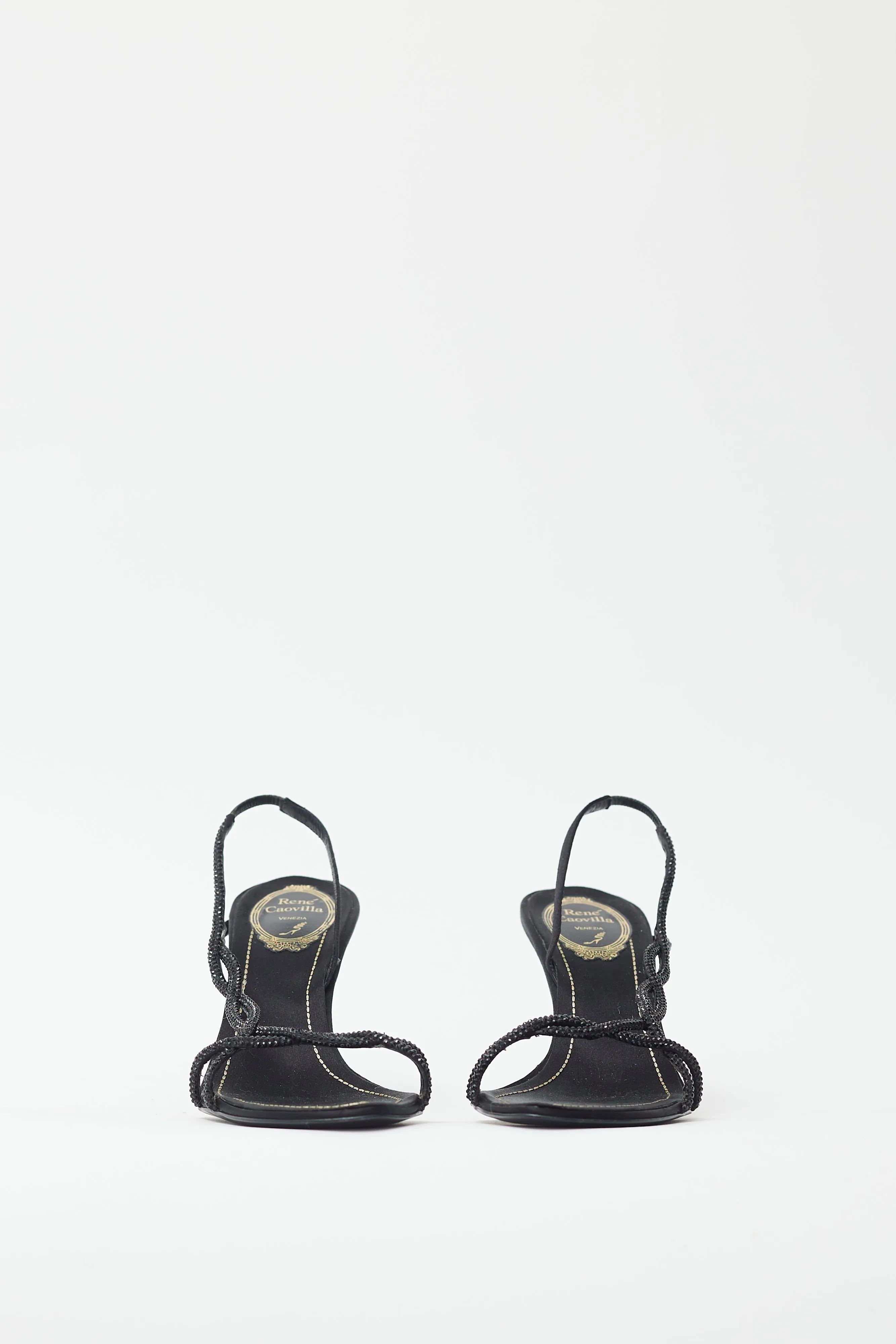 Black Braided Rhinestone Slingback Heel