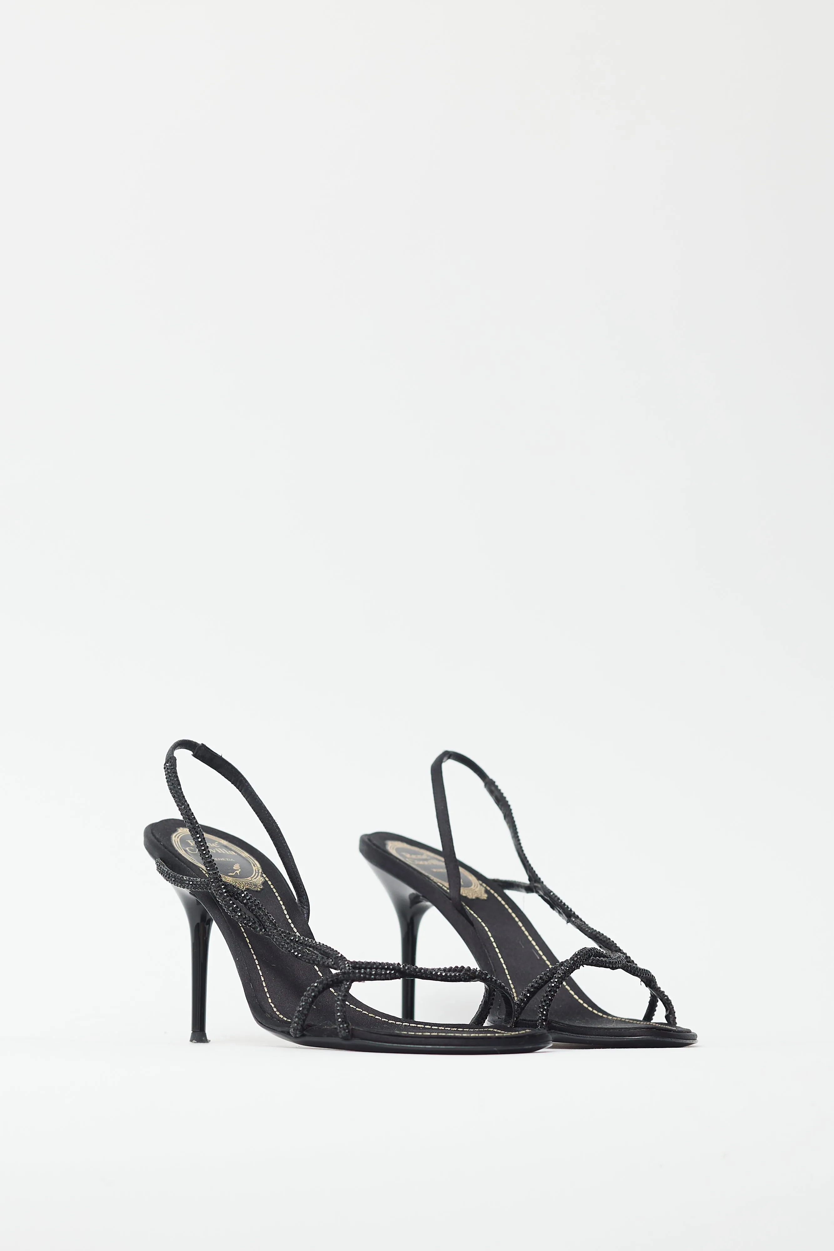 Black Braided Rhinestone Slingback Heel