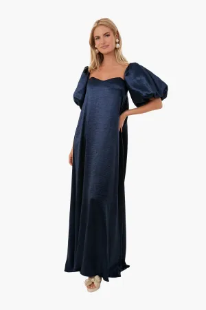 Blue Glossy Palmer Maxi Dress