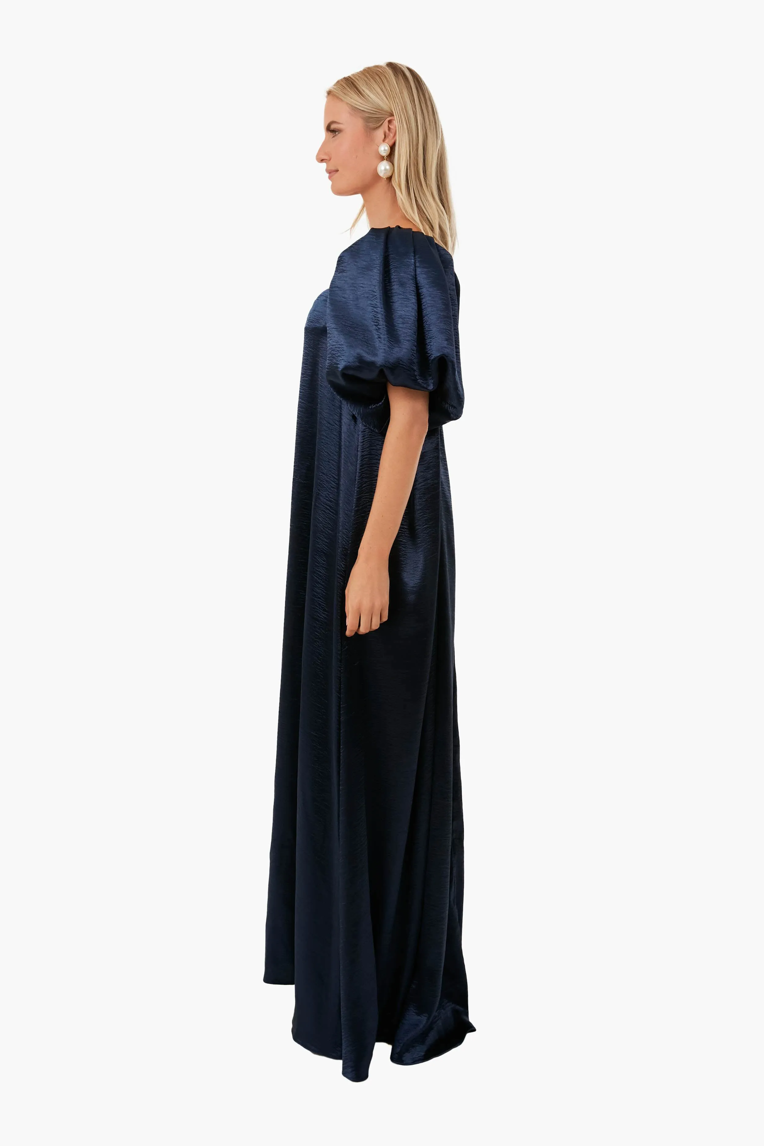 Blue Glossy Palmer Maxi Dress