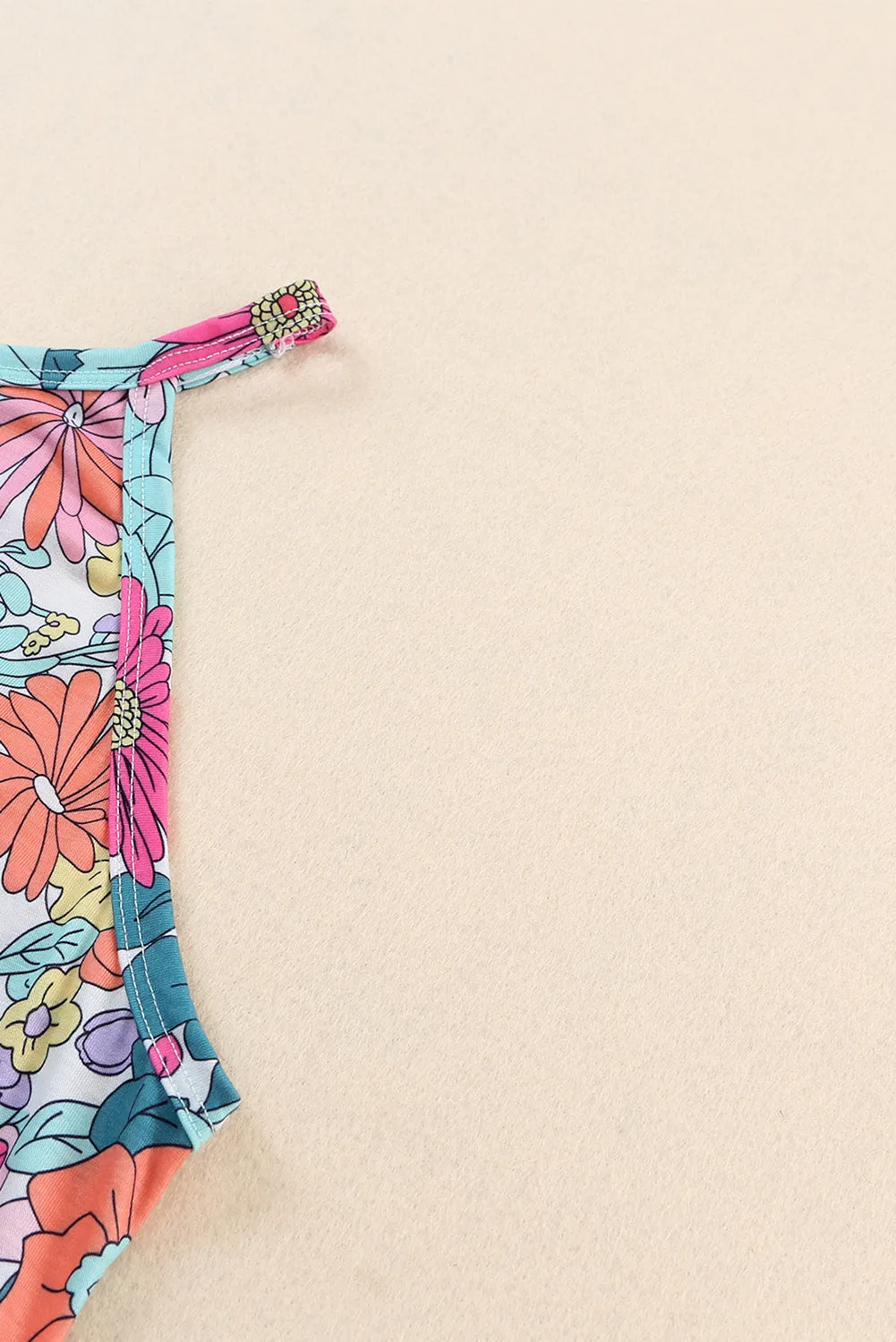 Blue Multicolor Floral Print Sleeveless Tank Top