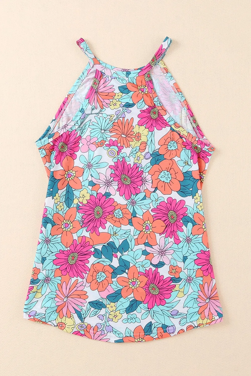 Blue Multicolor Floral Print Sleeveless Tank Top