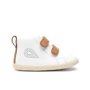 Bobux Step Up Hi Court White   Caramel Trainers
