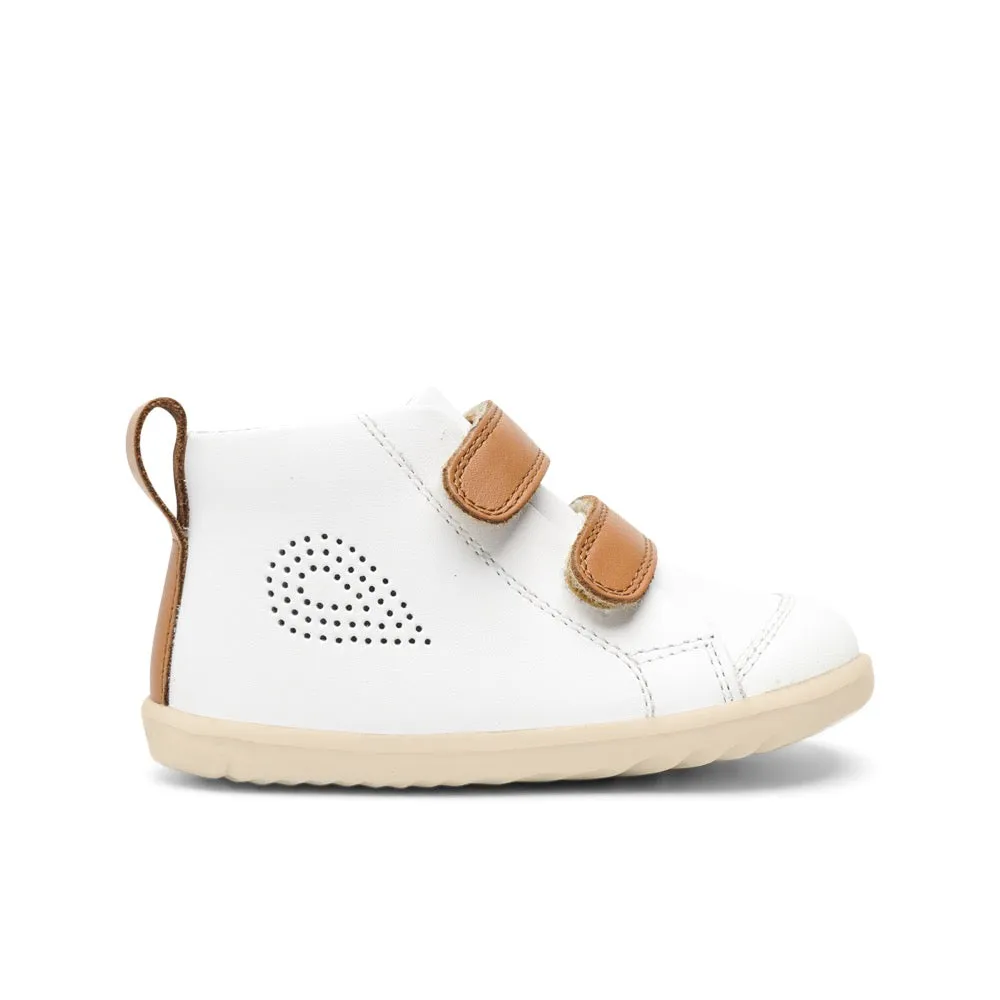 Bobux Step Up Hi Court White   Caramel Trainers