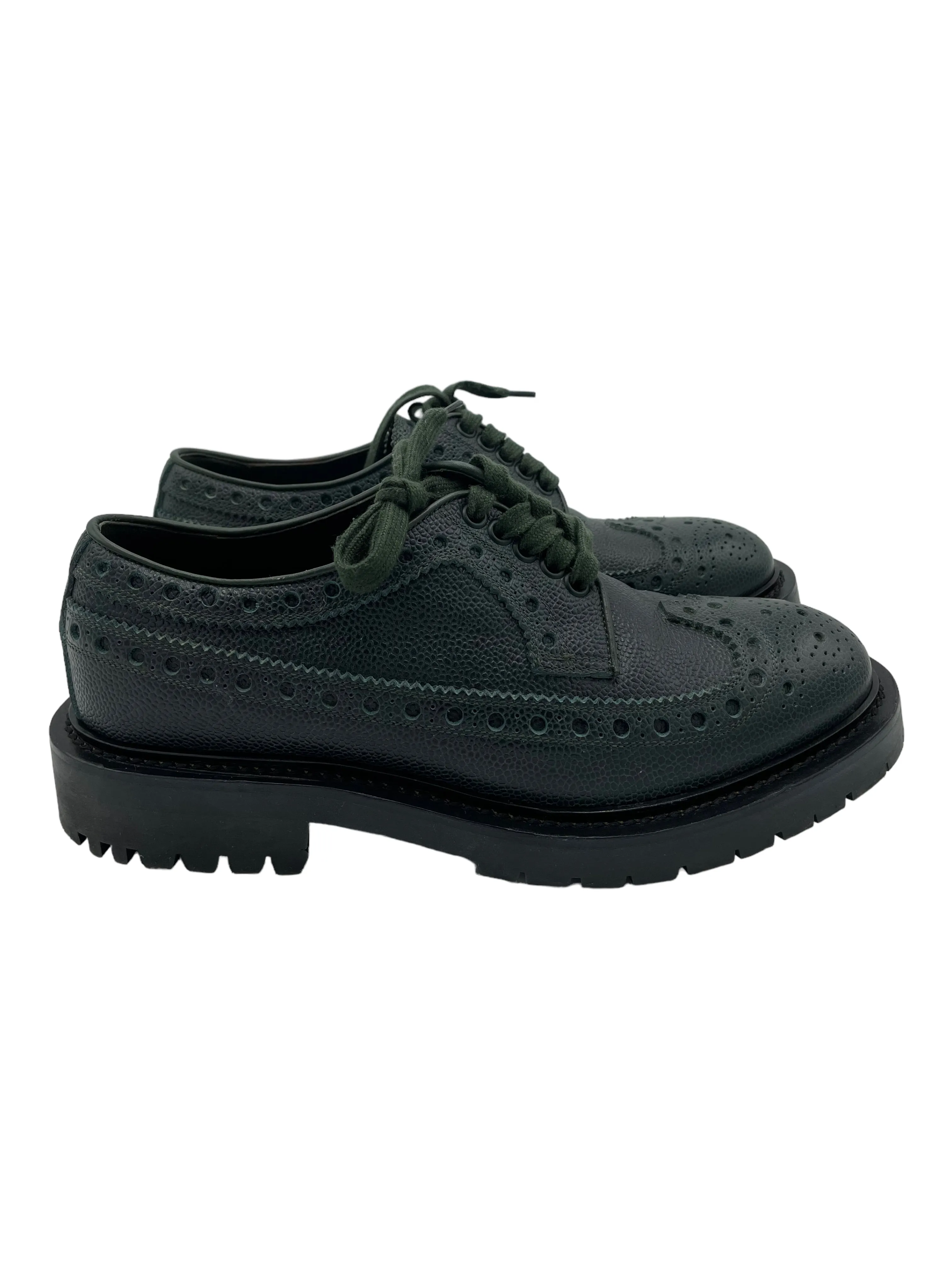 Burberry Army Green Grained Leather Brogue Derby Shoes
