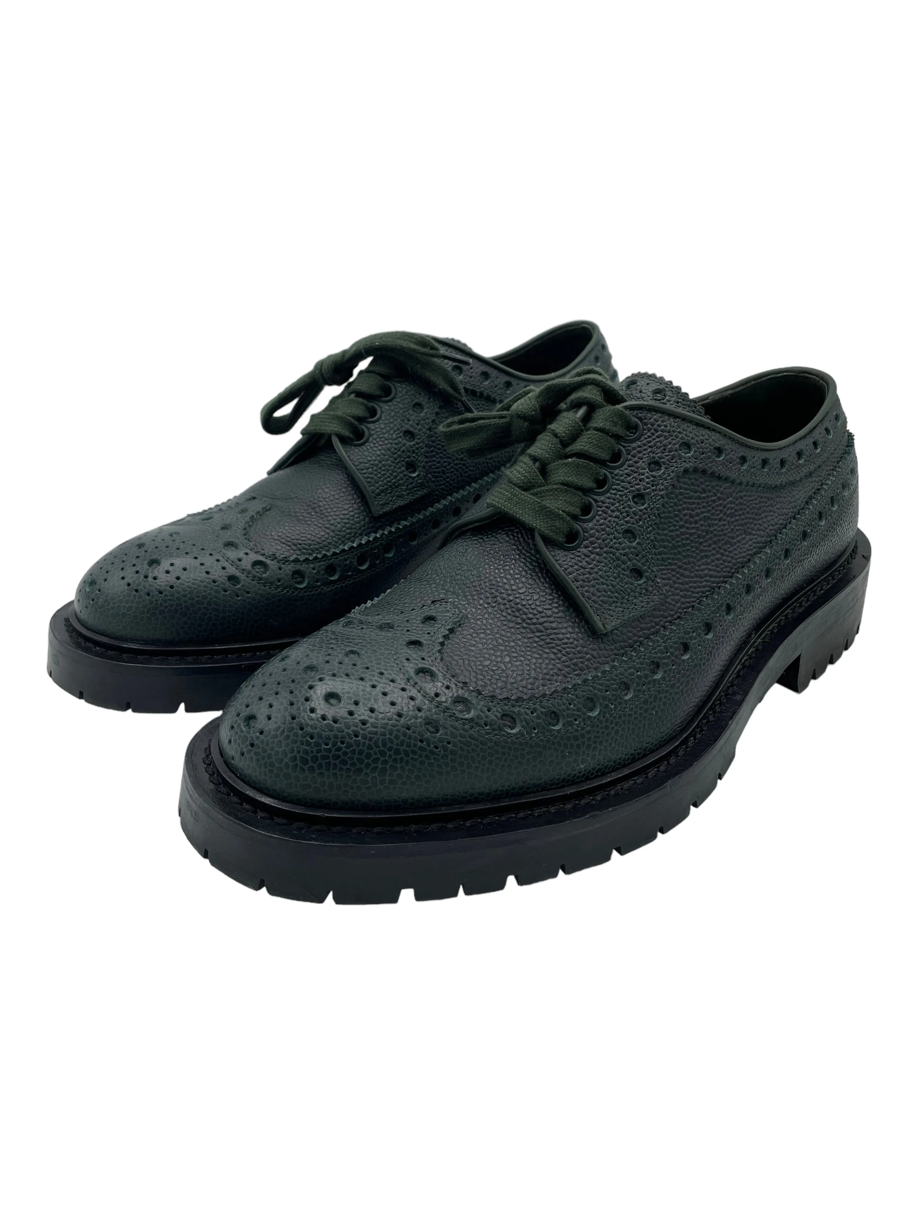 Burberry Army Green Grained Leather Brogue Derby Shoes