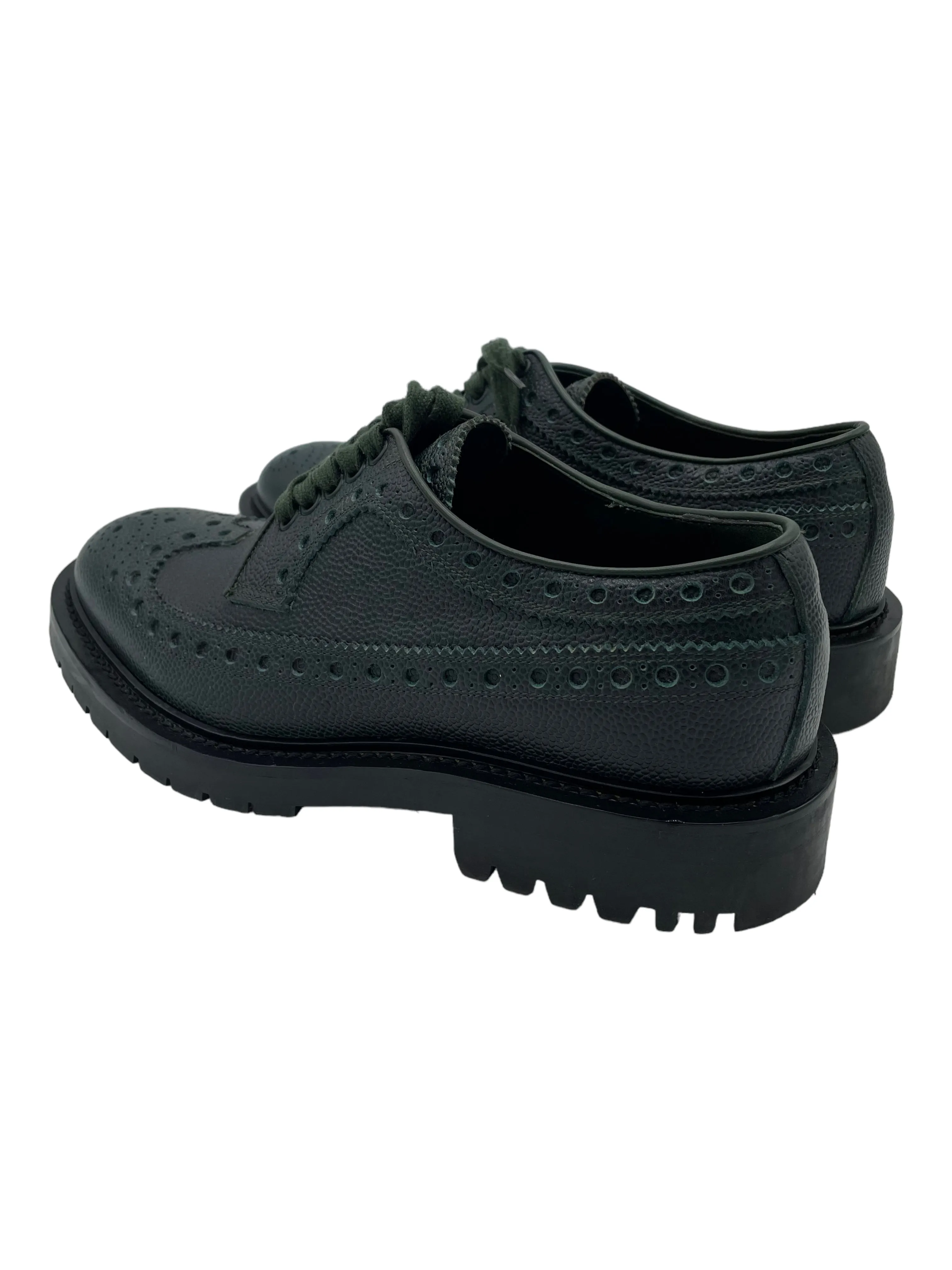 Burberry Army Green Grained Leather Brogue Derby Shoes