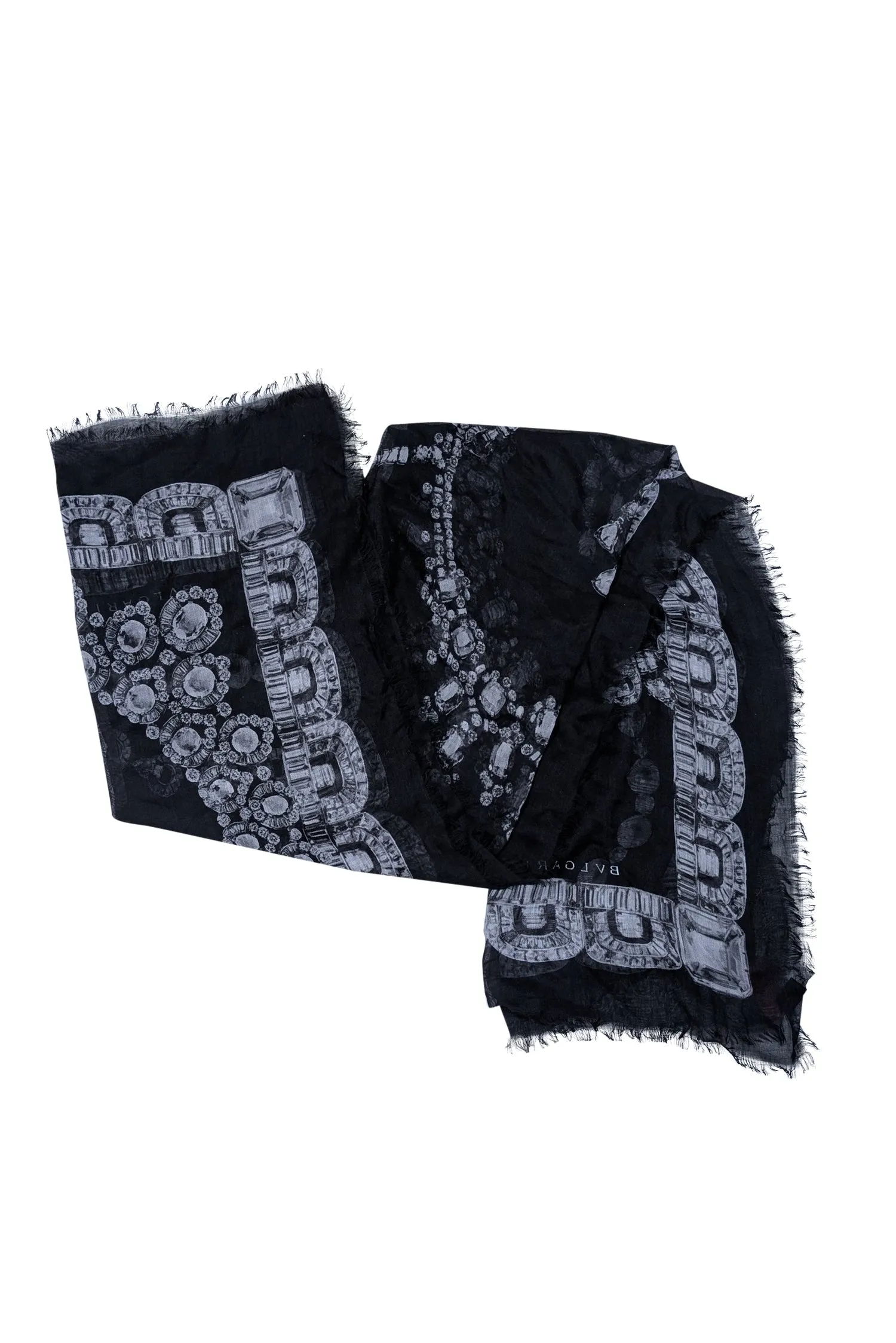 Bvlgari - Black Cashmere & Silk Blend Printed Scarf