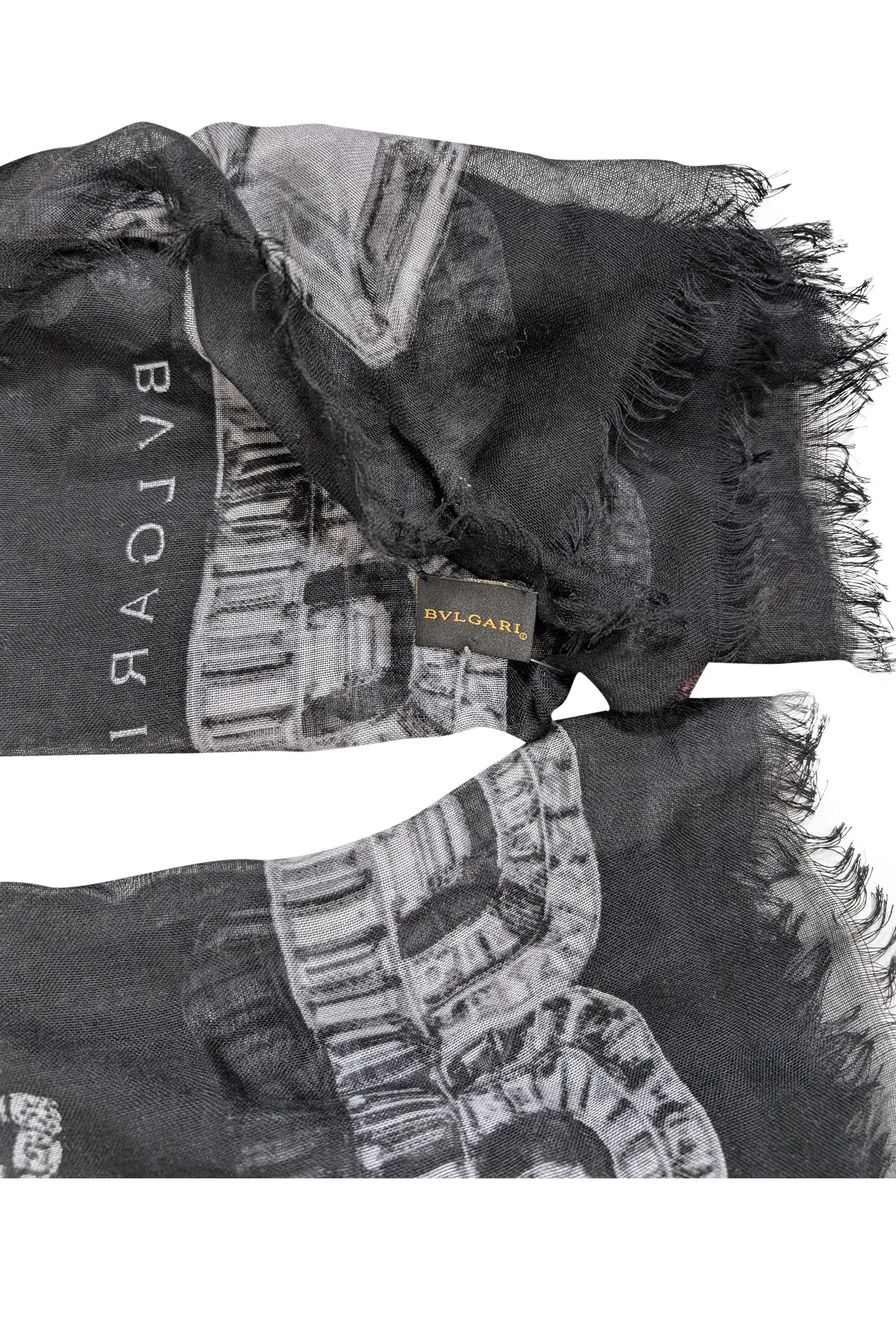 Bvlgari - Black Cashmere & Silk Blend Printed Scarf