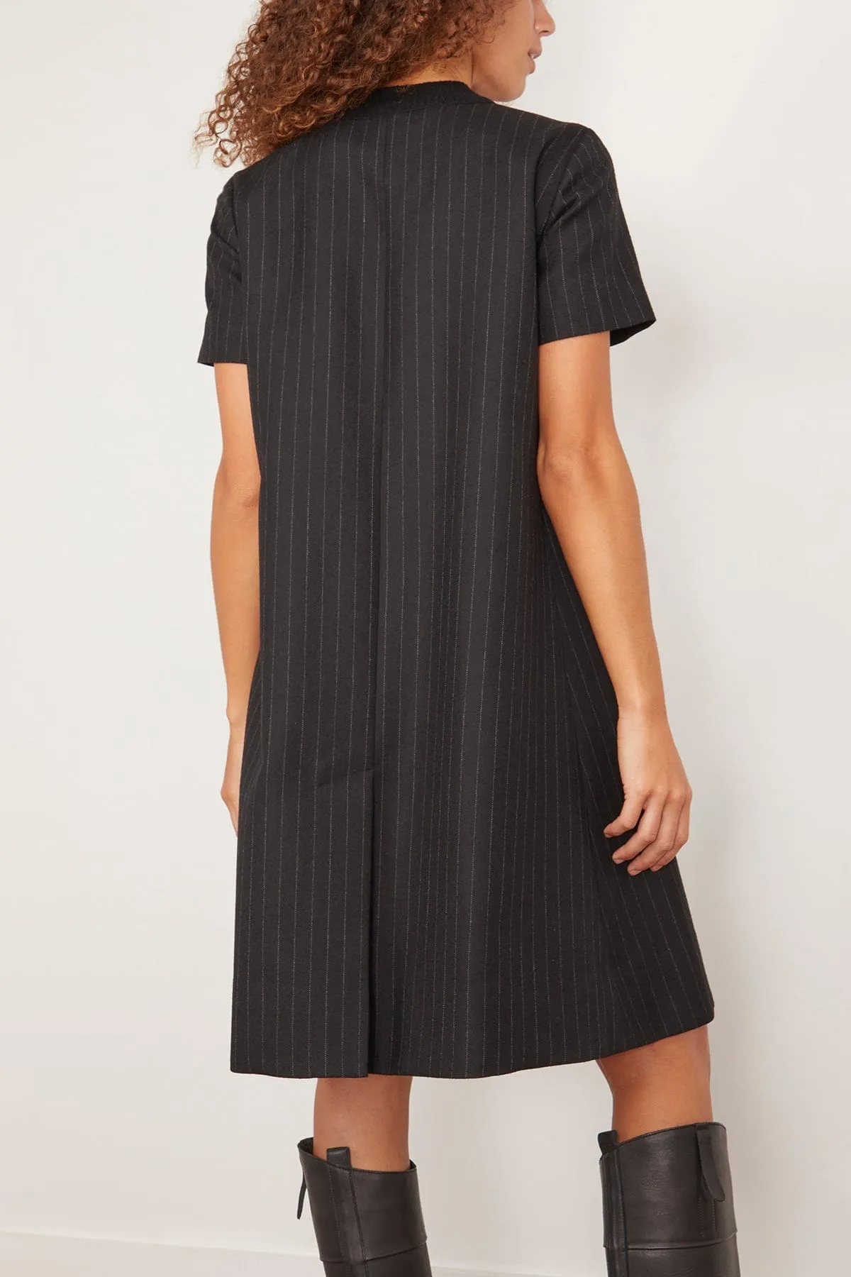 Chalk Stripe x Wool Knit Dress in Black