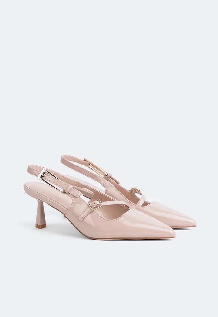 Choice Buckled Strap Sling Back Heels Nude