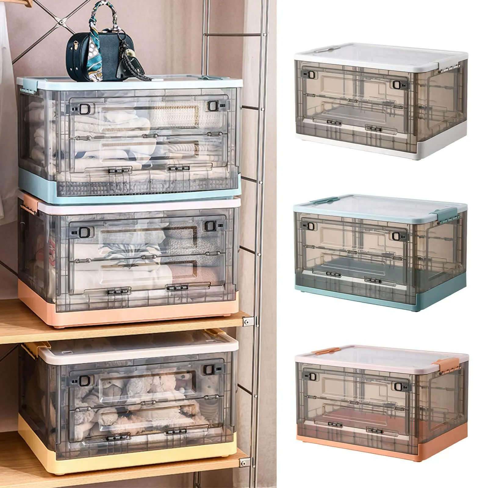 Collapsible Storage Box Containers Plastic Stackable Organizer