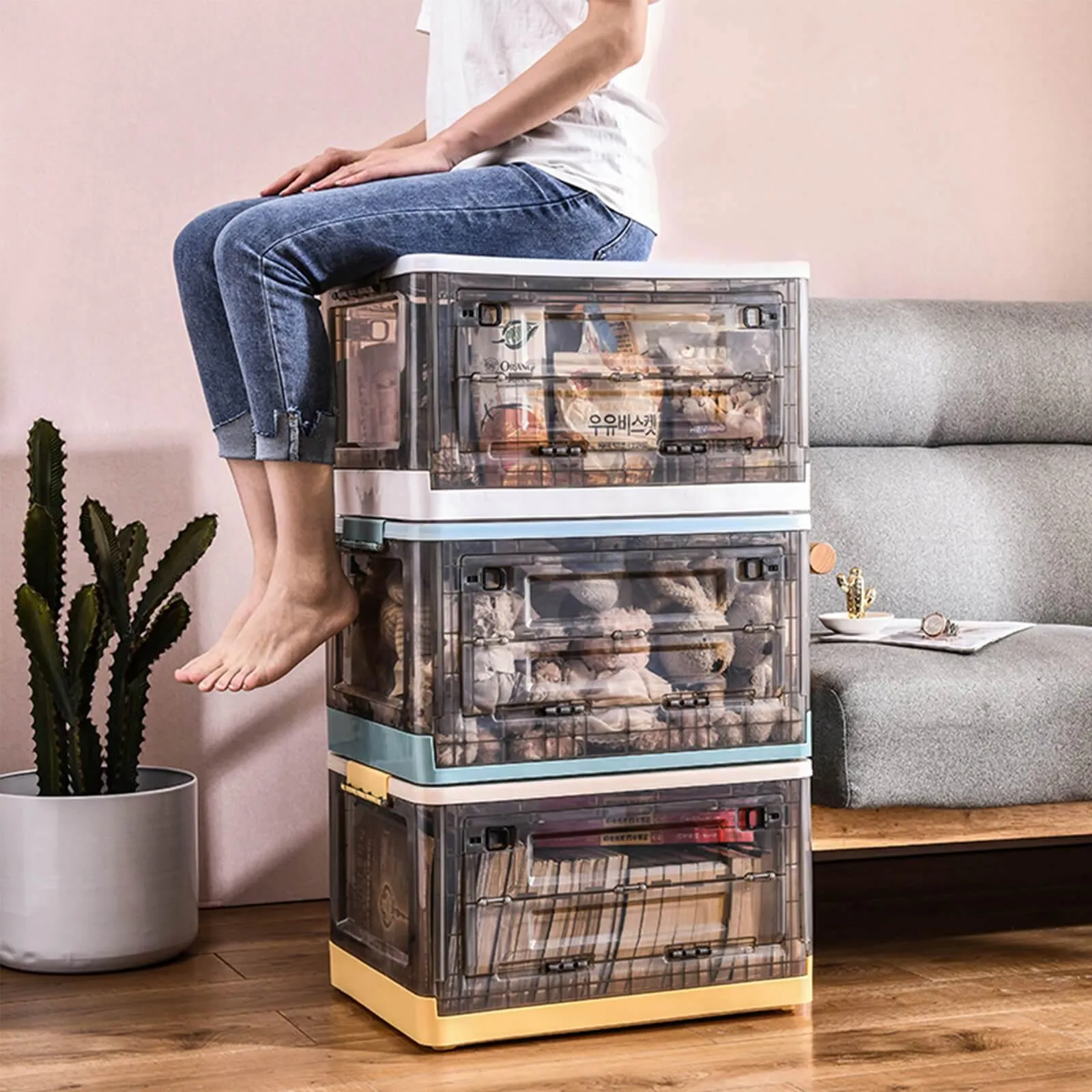 Collapsible Storage Box Containers Plastic Stackable Organizer