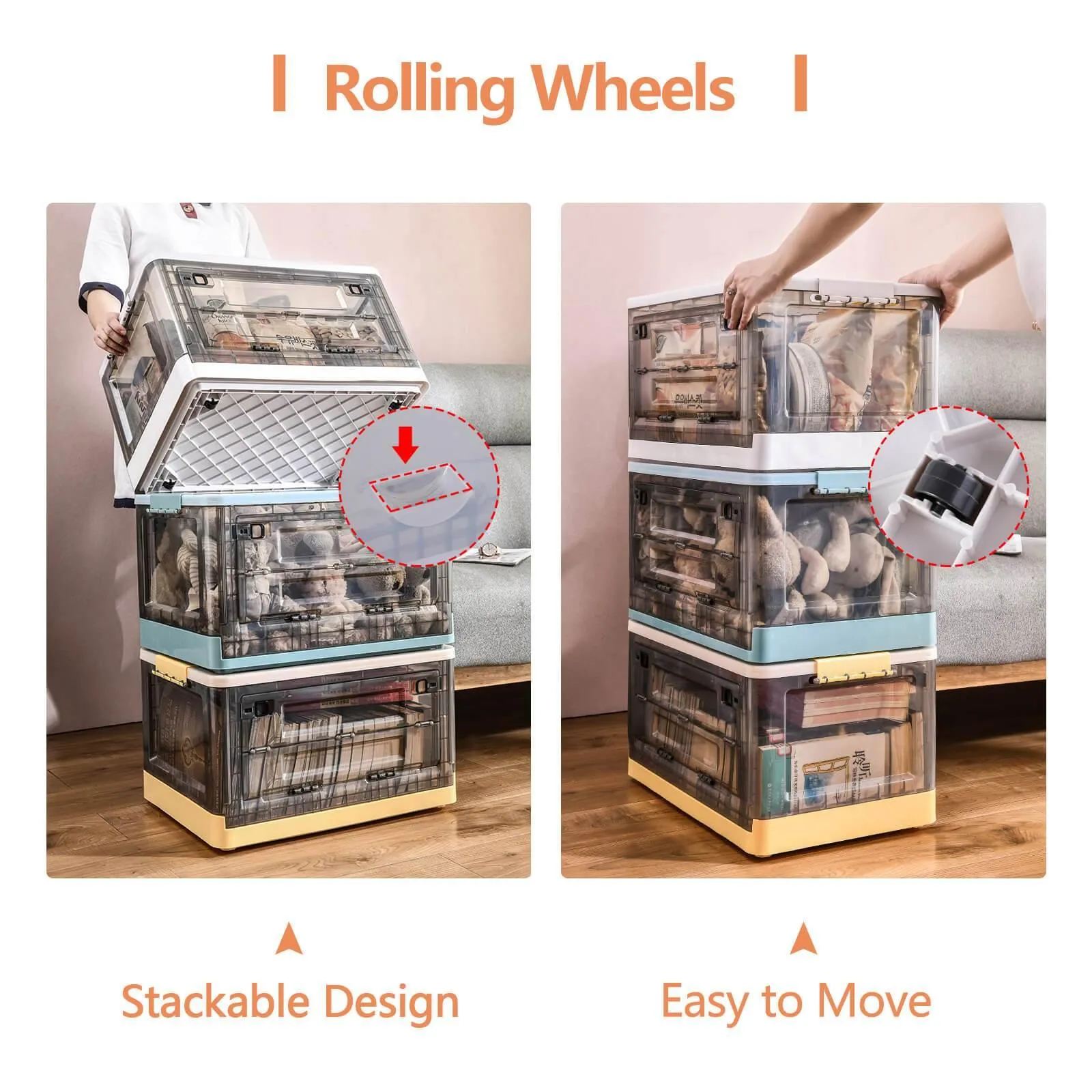 Collapsible Storage Box Containers Plastic Stackable Organizer