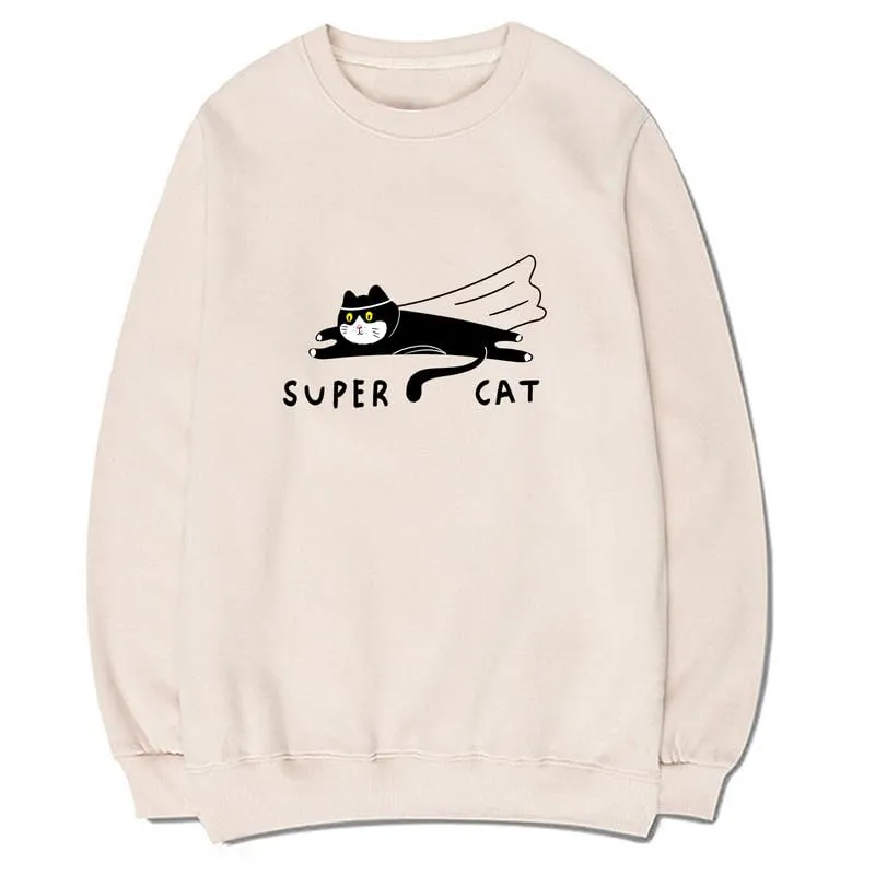 CORIRESHA Teen Funny Running Cat Crew Neck Long Sleeve Soft Cotton Cute Sweatshirt