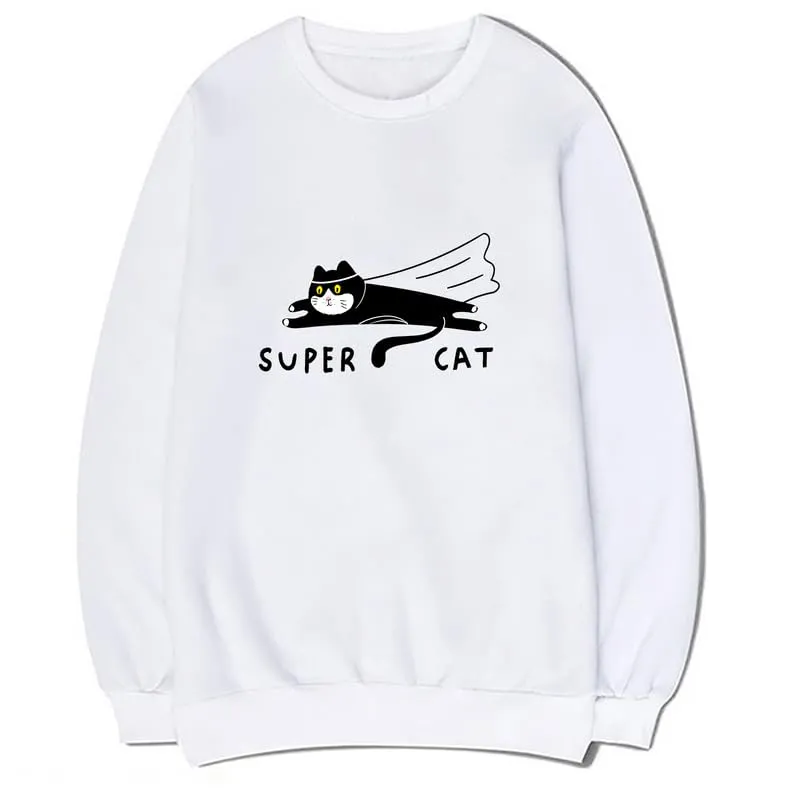 CORIRESHA Teen Funny Running Cat Crew Neck Long Sleeve Soft Cotton Cute Sweatshirt