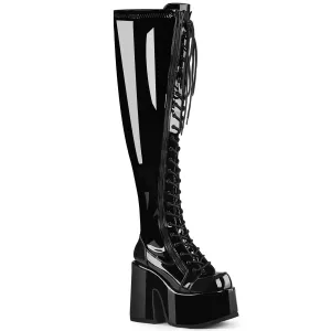DemoniaCult Camel 300WC Womens 5" Heel, Platform Front Lace, Stretch Fit, Wide Fit Over-Knee-Boots