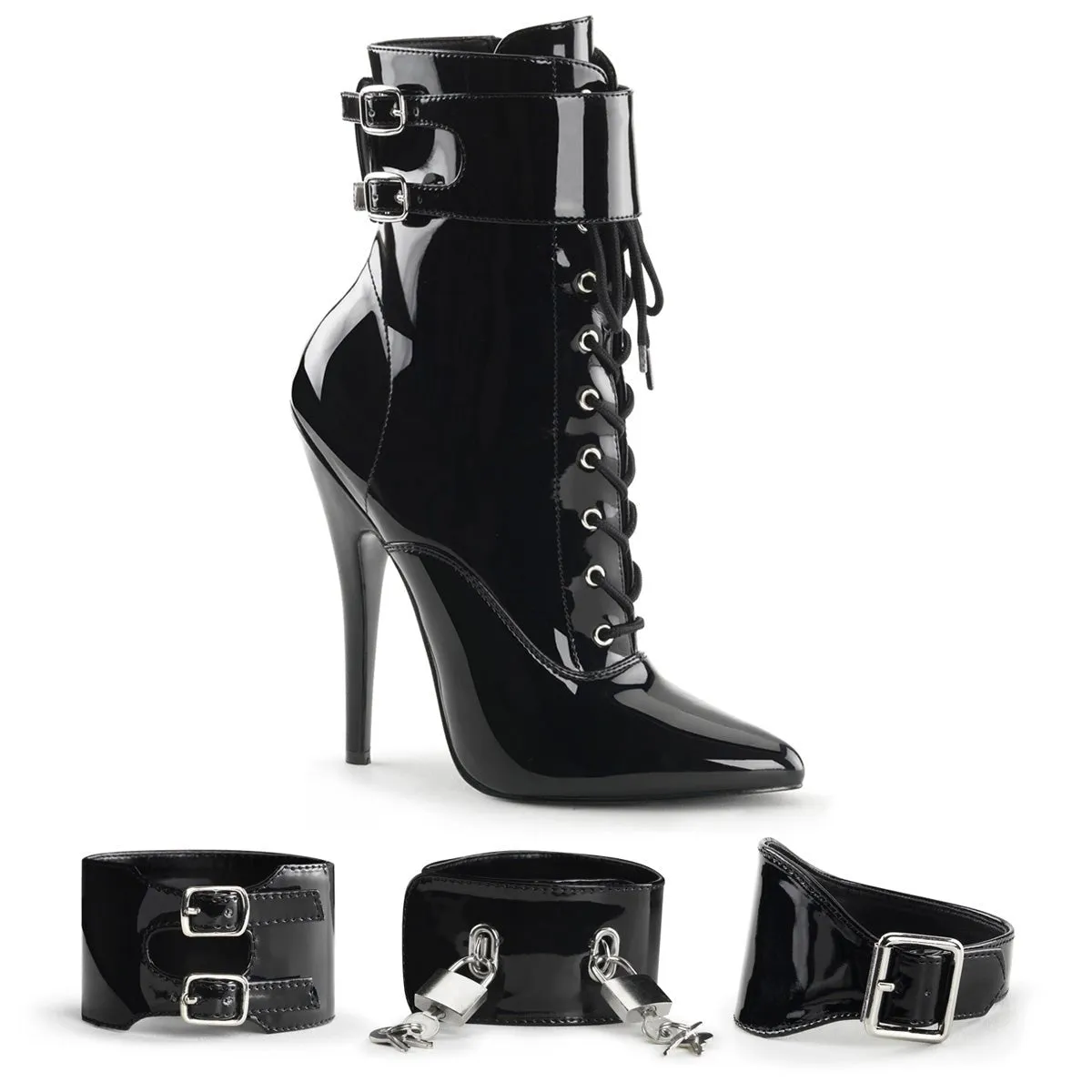 Devious Domina 1023 Womens 6 Inch Heel, Front Lace, Single Sole Ankle Length Boots