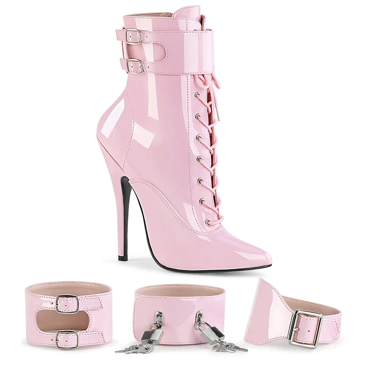 Devious Domina 1023 Womens 6 Inch Heel, Front Lace, Single Sole Ankle Length Boots