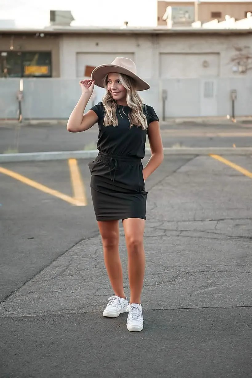 DT Women's Elegant Black Pocket Dress for All Occasions
