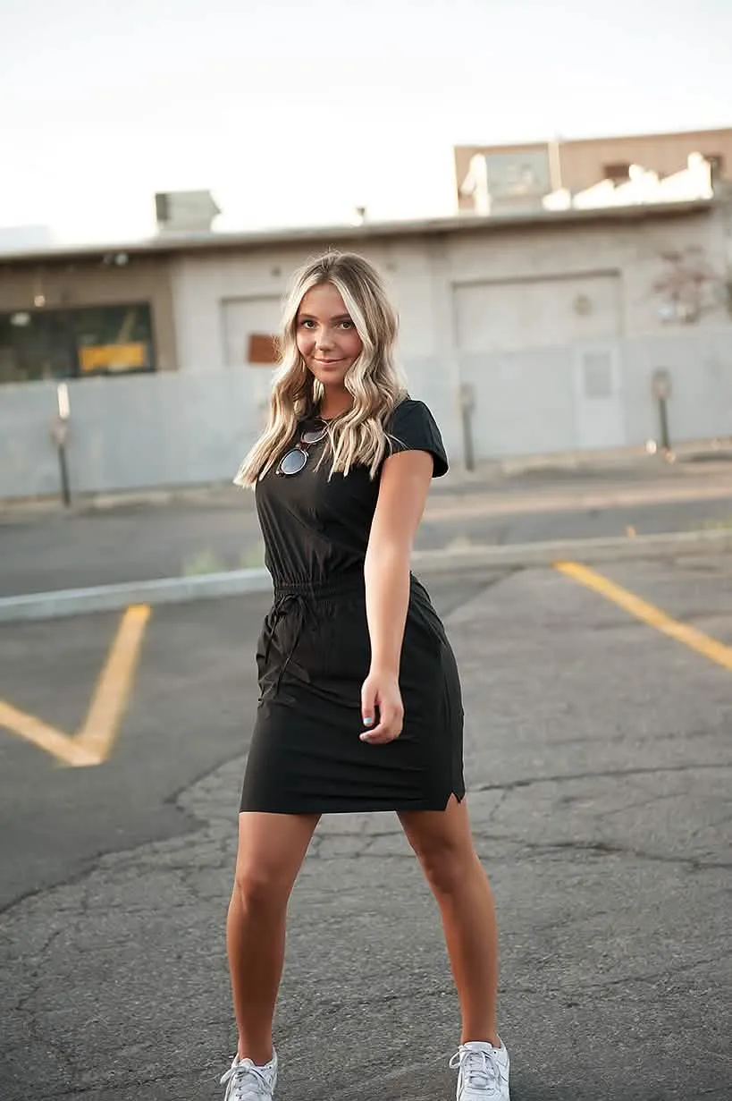 DT Women's Elegant Black Pocket Dress for All Occasions