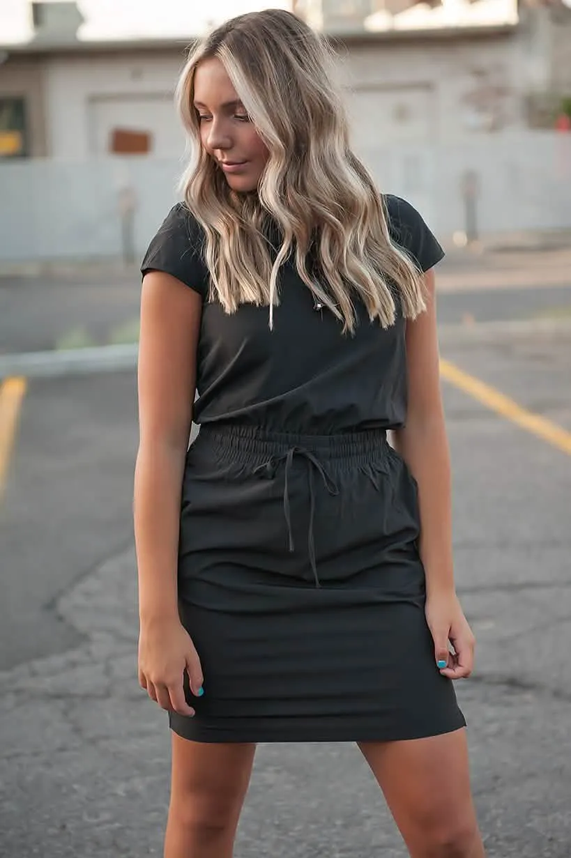 DT Women's Elegant Black Pocket Dress for All Occasions