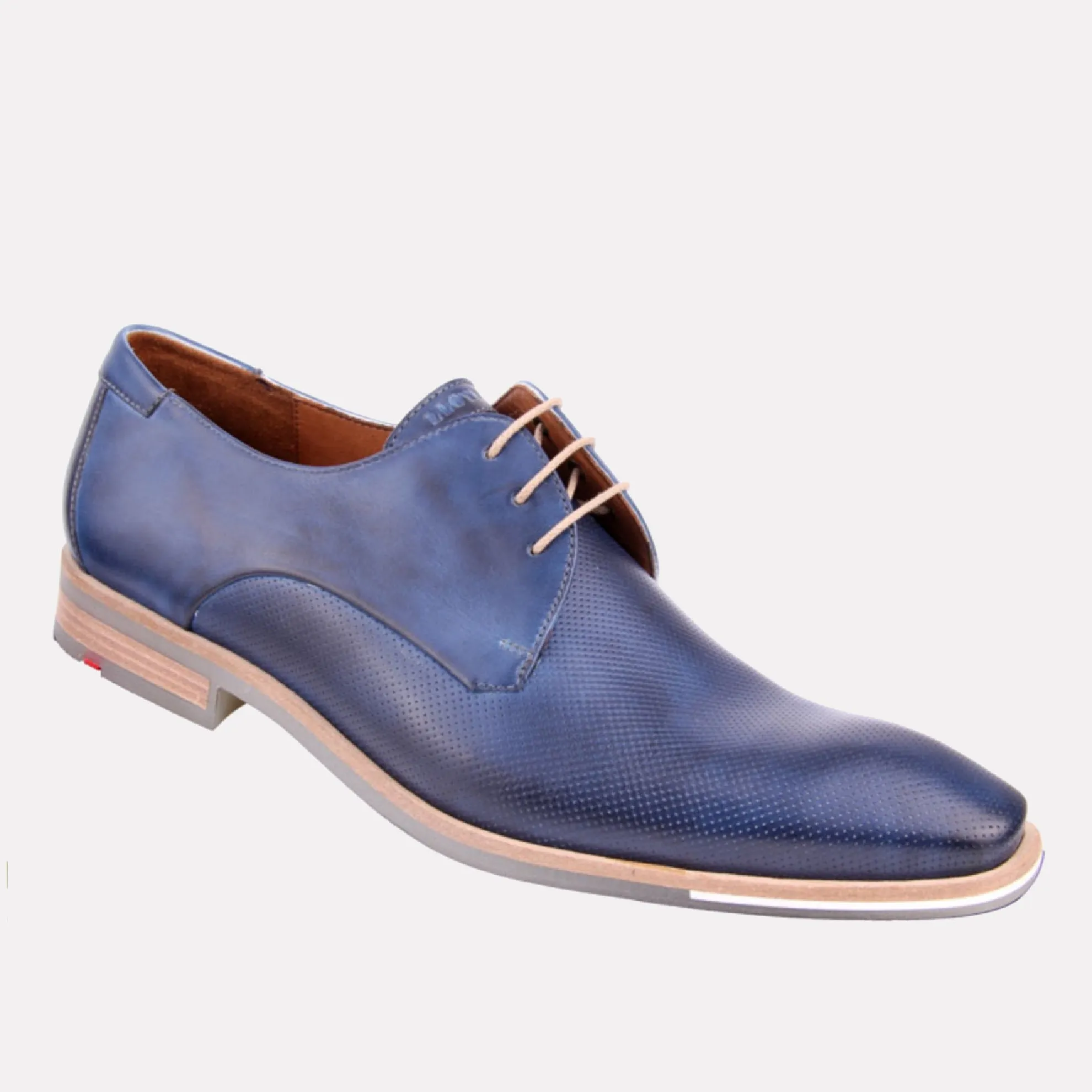 Felton Embossed Leather Chisel-Toe Derby / Navy