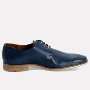 Felton Embossed Leather Chisel-Toe Derby / Navy