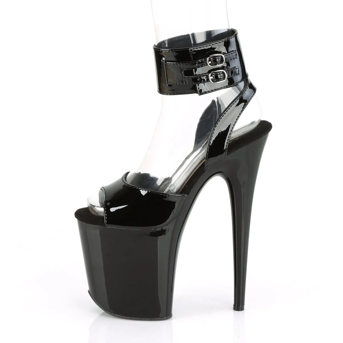 FLAMINGO-891 Black Ankle Peep Toe High Heel