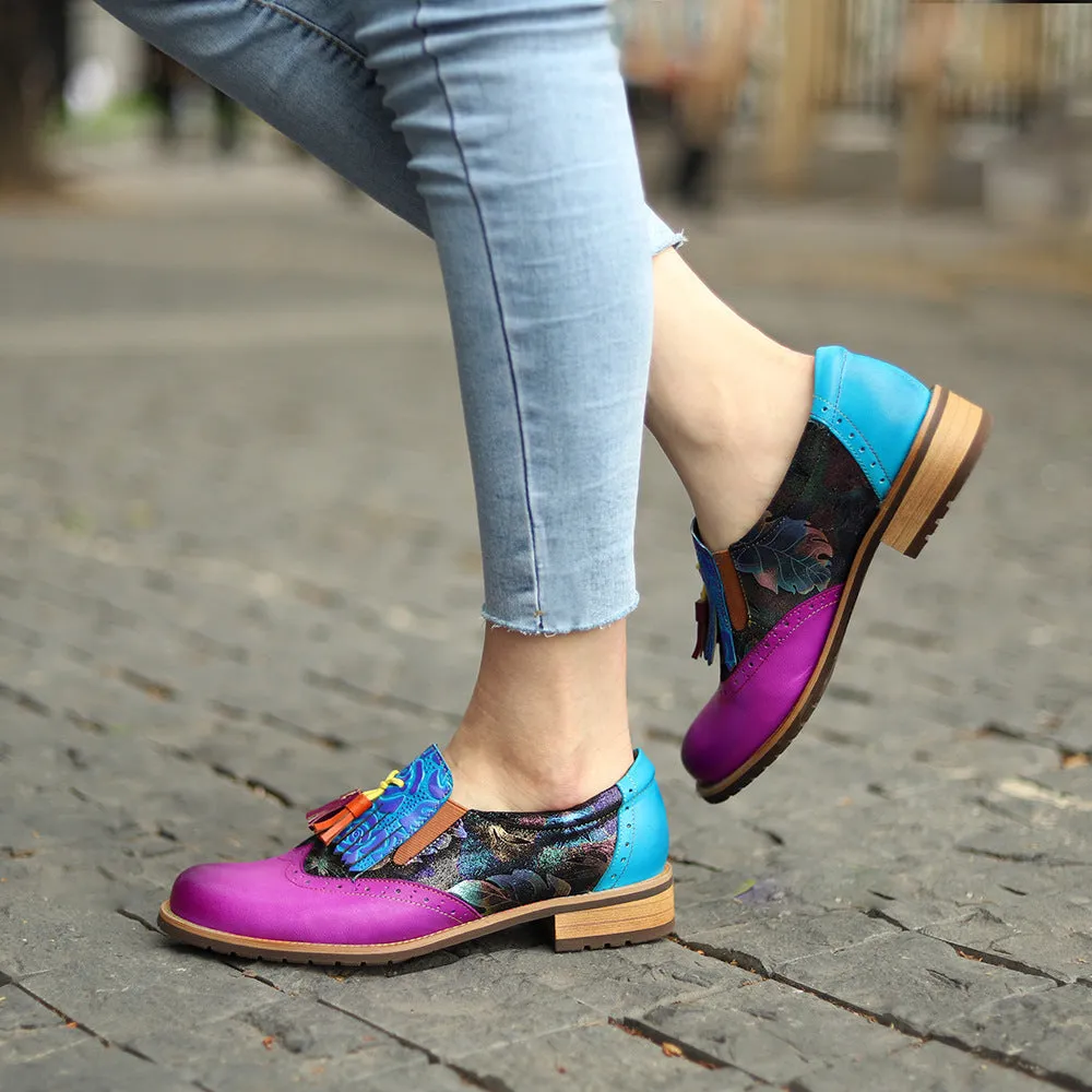 Four Seasons Vintage College Style Fringed Fashion Leather Women's Shoes Single Shoes