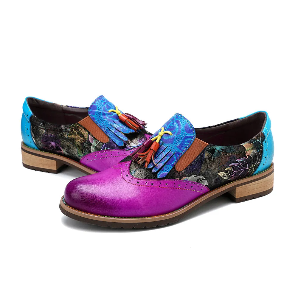 Four Seasons Vintage College Style Fringed Fashion Leather Women's Shoes Single Shoes
