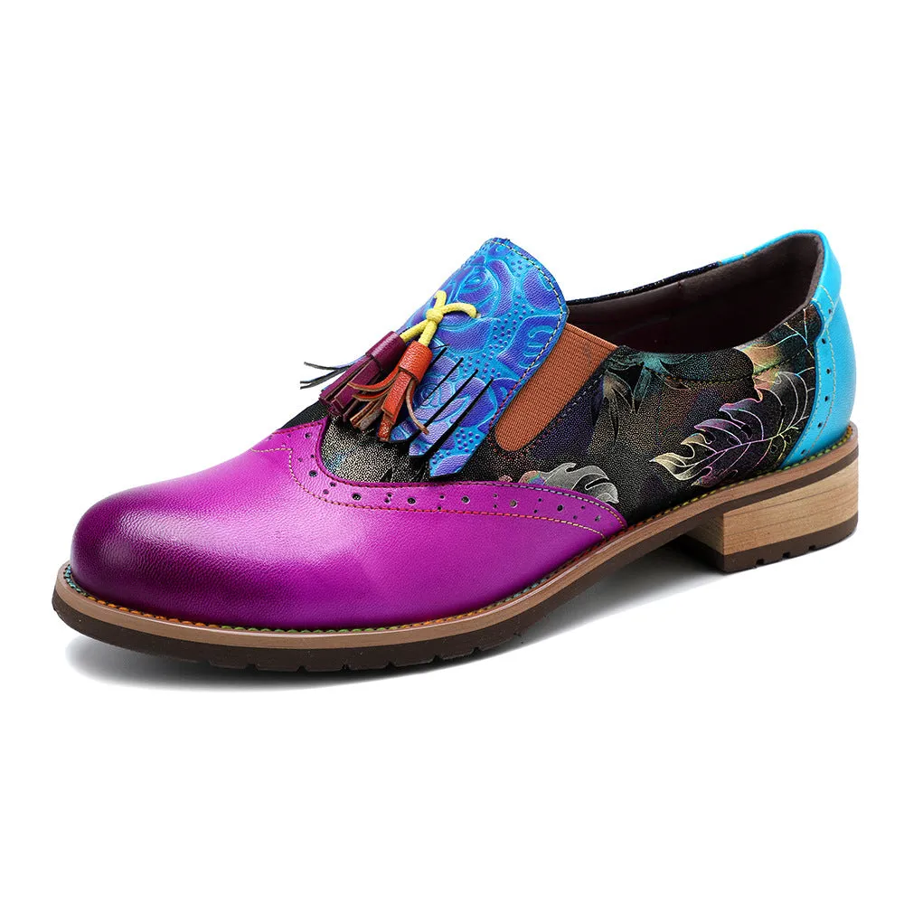 Four Seasons Vintage College Style Fringed Fashion Leather Women's Shoes Single Shoes