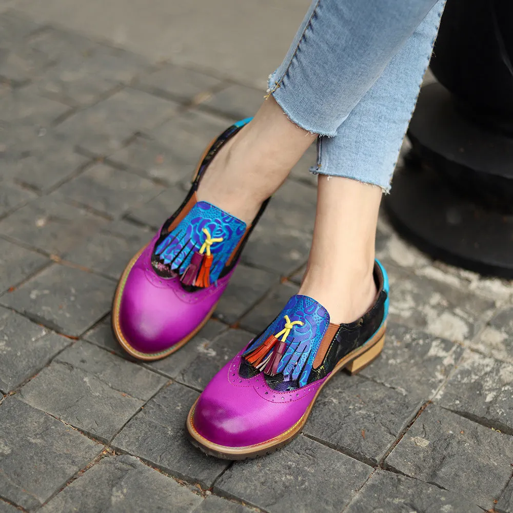 Four Seasons Vintage College Style Fringed Fashion Leather Women's Shoes Single Shoes
