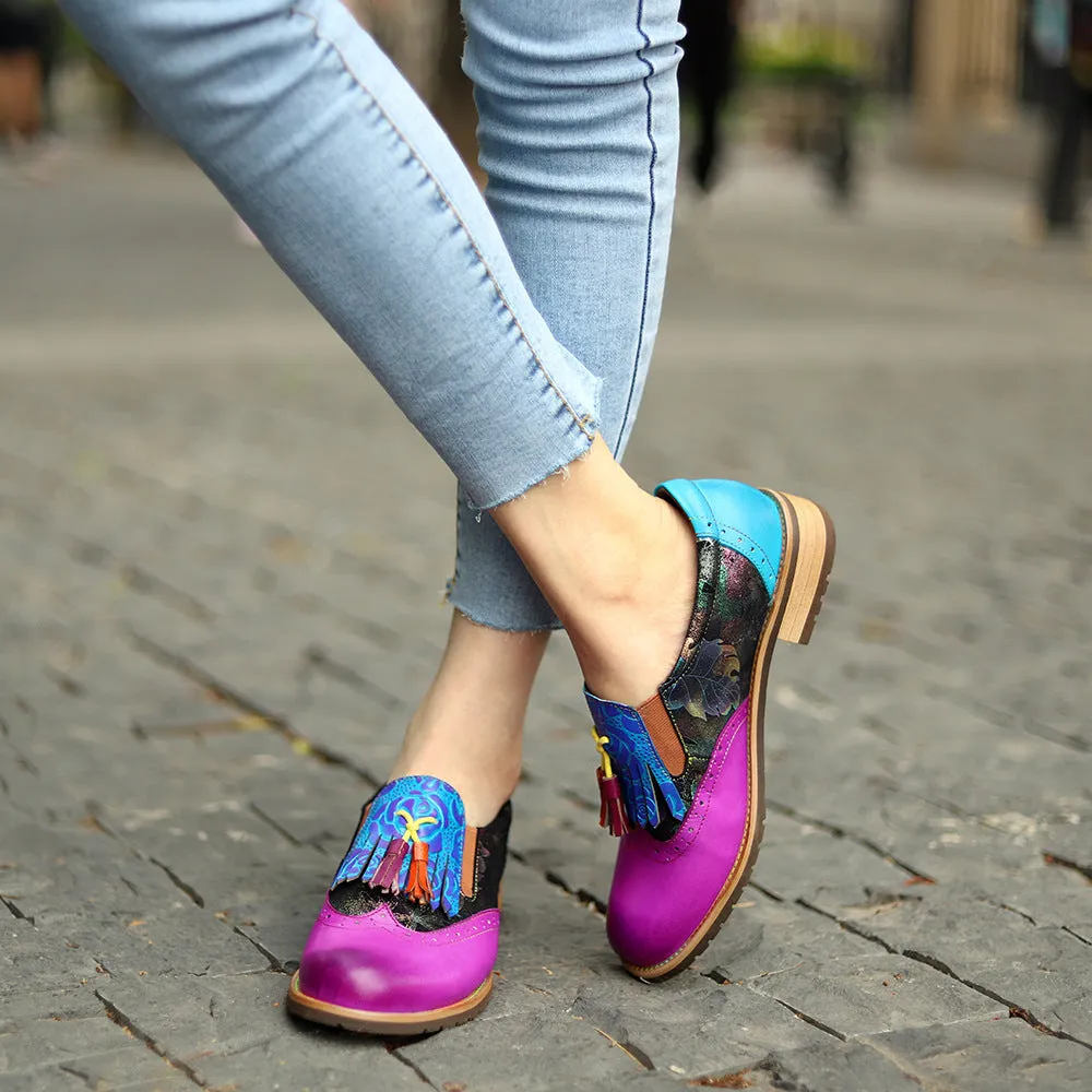 Four Seasons Vintage College Style Fringed Fashion Leather Women's Shoes Single Shoes