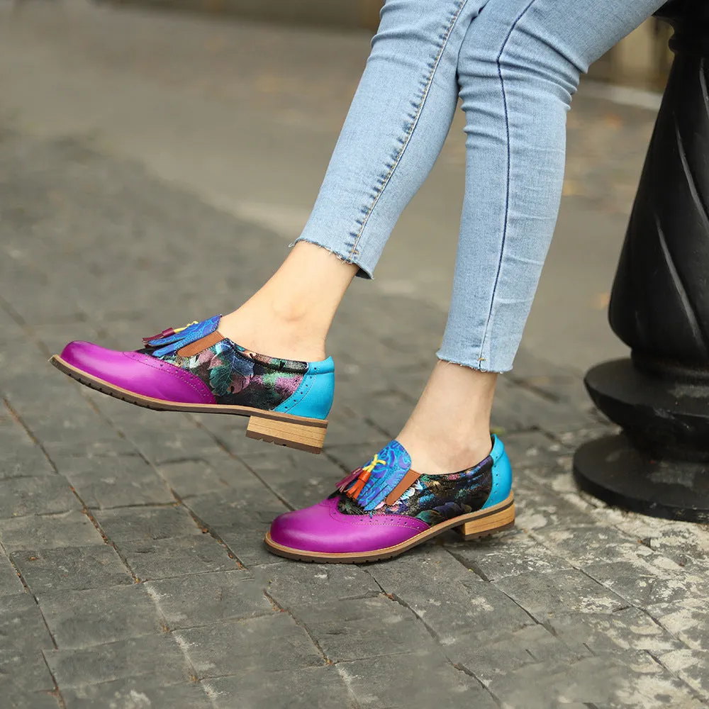 Four Seasons Vintage College Style Fringed Fashion Leather Women's Shoes Single Shoes