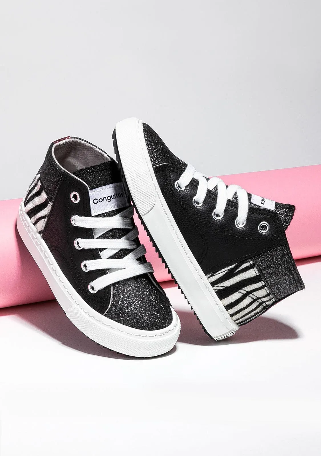 Girl´s Black Zebra Hi-Top Sneakers