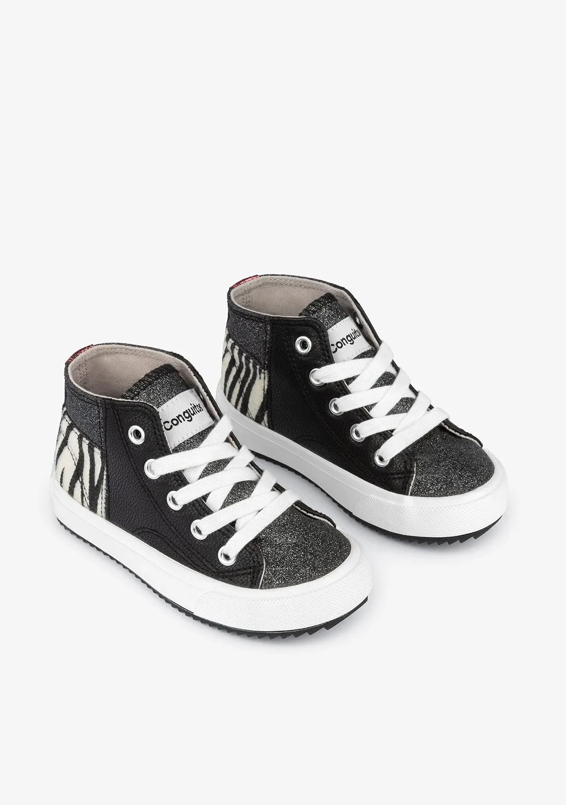 Girl´s Black Zebra Hi-Top Sneakers