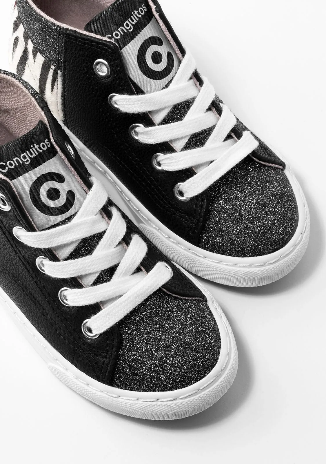 Girl´s Black Zebra Hi-Top Sneakers