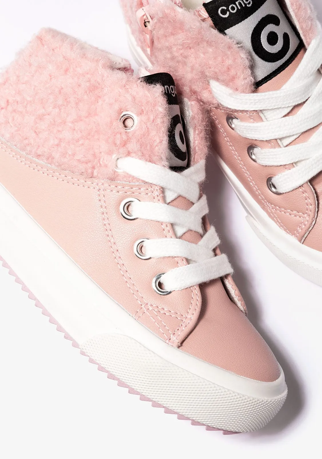 Girl's Pink Sheepskin Hi-Top Sneakers