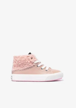 Girl's Pink Sheepskin Hi-Top Sneakers