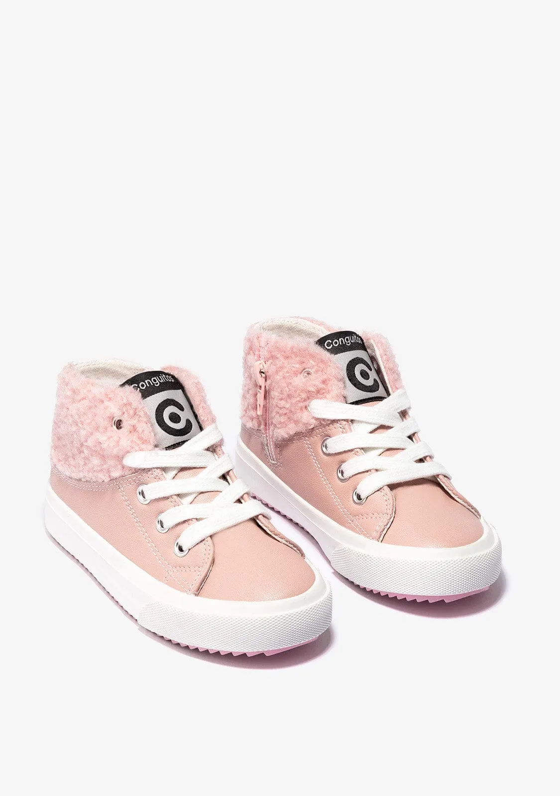 Girl's Pink Sheepskin Hi-Top Sneakers
