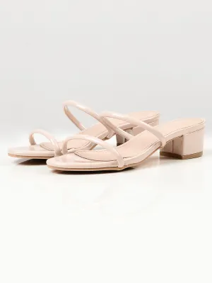 Glossy Block Heels - Light Peach