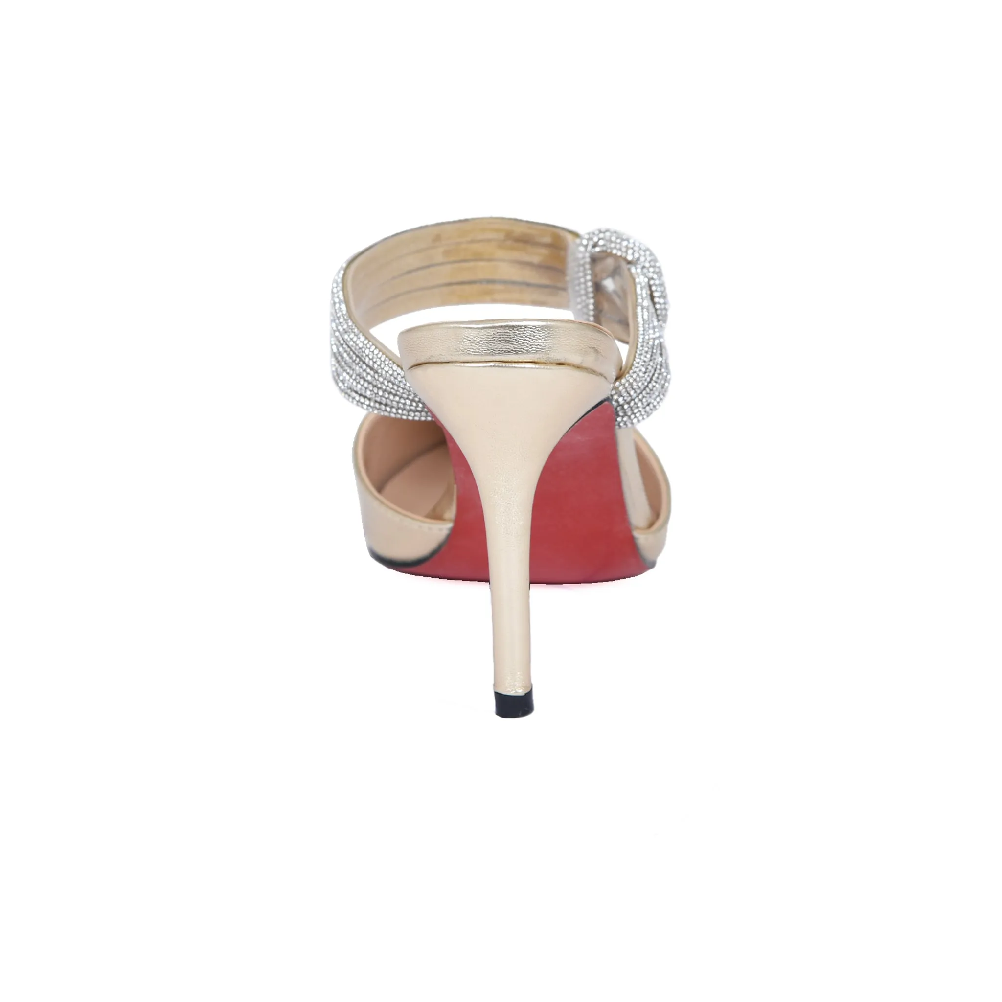 Golden Satin Mules with Embellished Knot | 494L-X