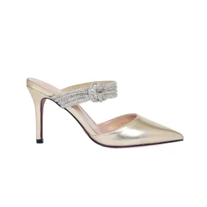 Golden Satin Mules with Embellished Knot | 494L-X