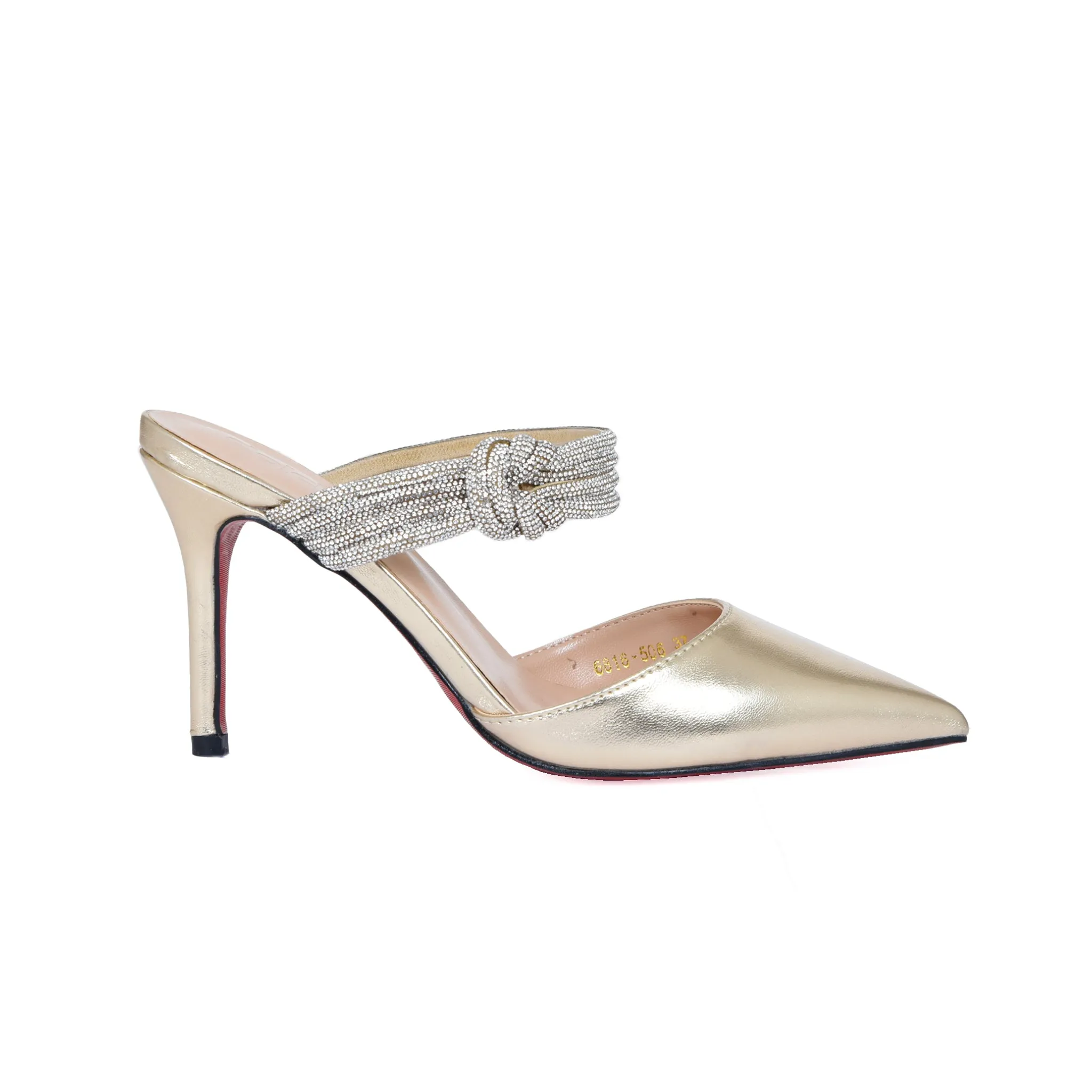 Golden Satin Mules with Embellished Knot | 494L-X