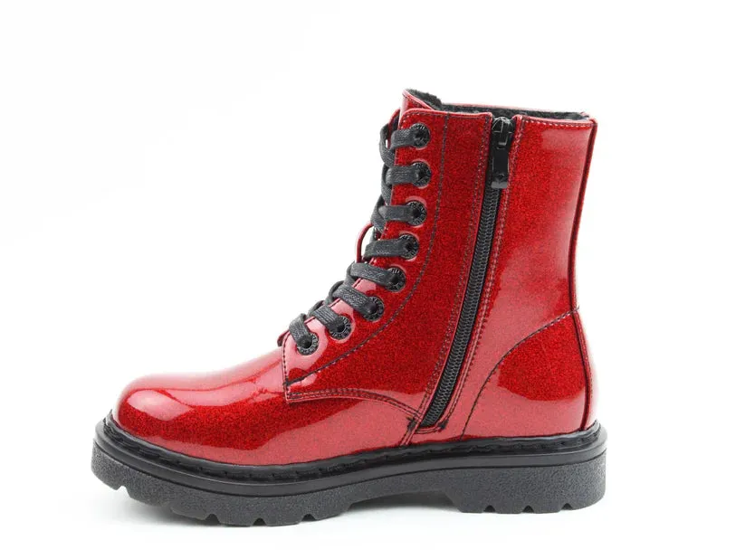 Heavenly Feet Justina 2 Ladies Lace Up Ankle Boot Red Glitter