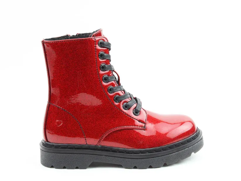 Heavenly Feet Justina 2 Ladies Lace Up Ankle Boot Red Glitter