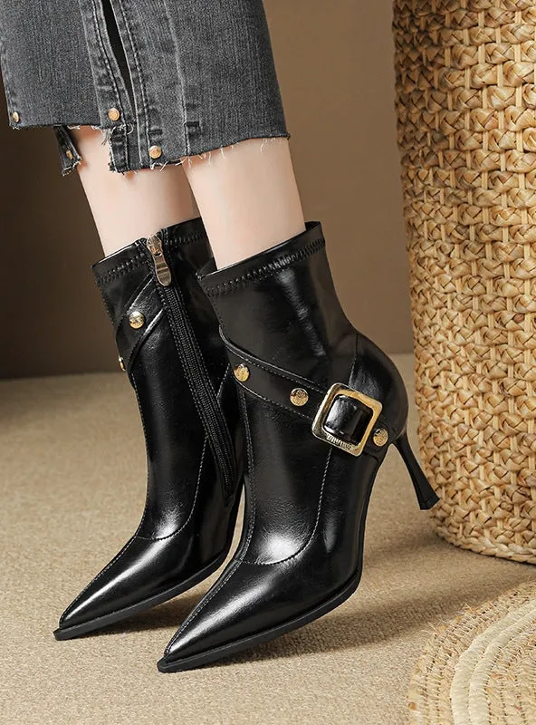 High-heeled Thin-heeled Pointed Side Zipper Boots
